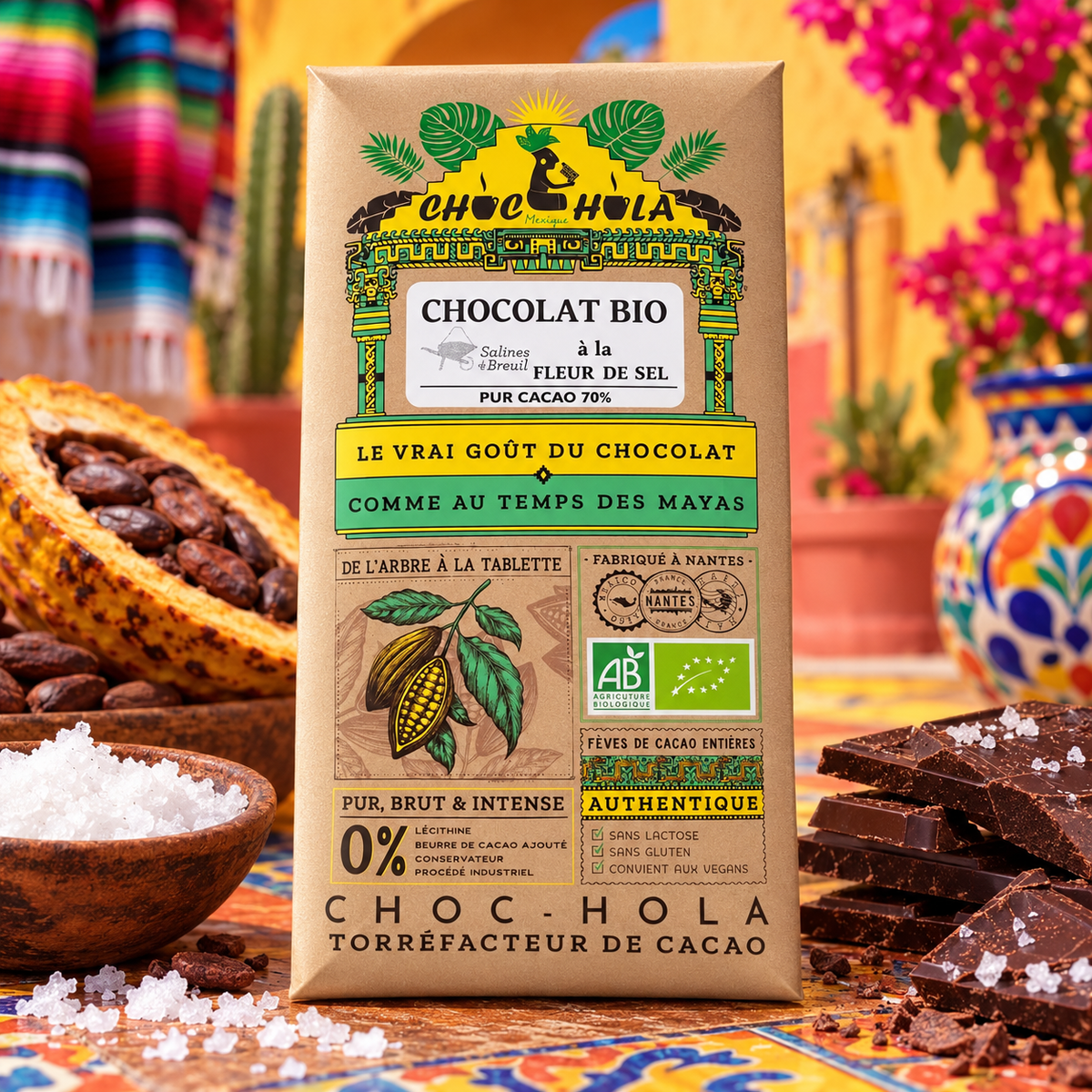Chocolat Noir Bio 70 % à la Fleur de Sel – Choc-Hola – Fabriqué à Nantes – 100 g