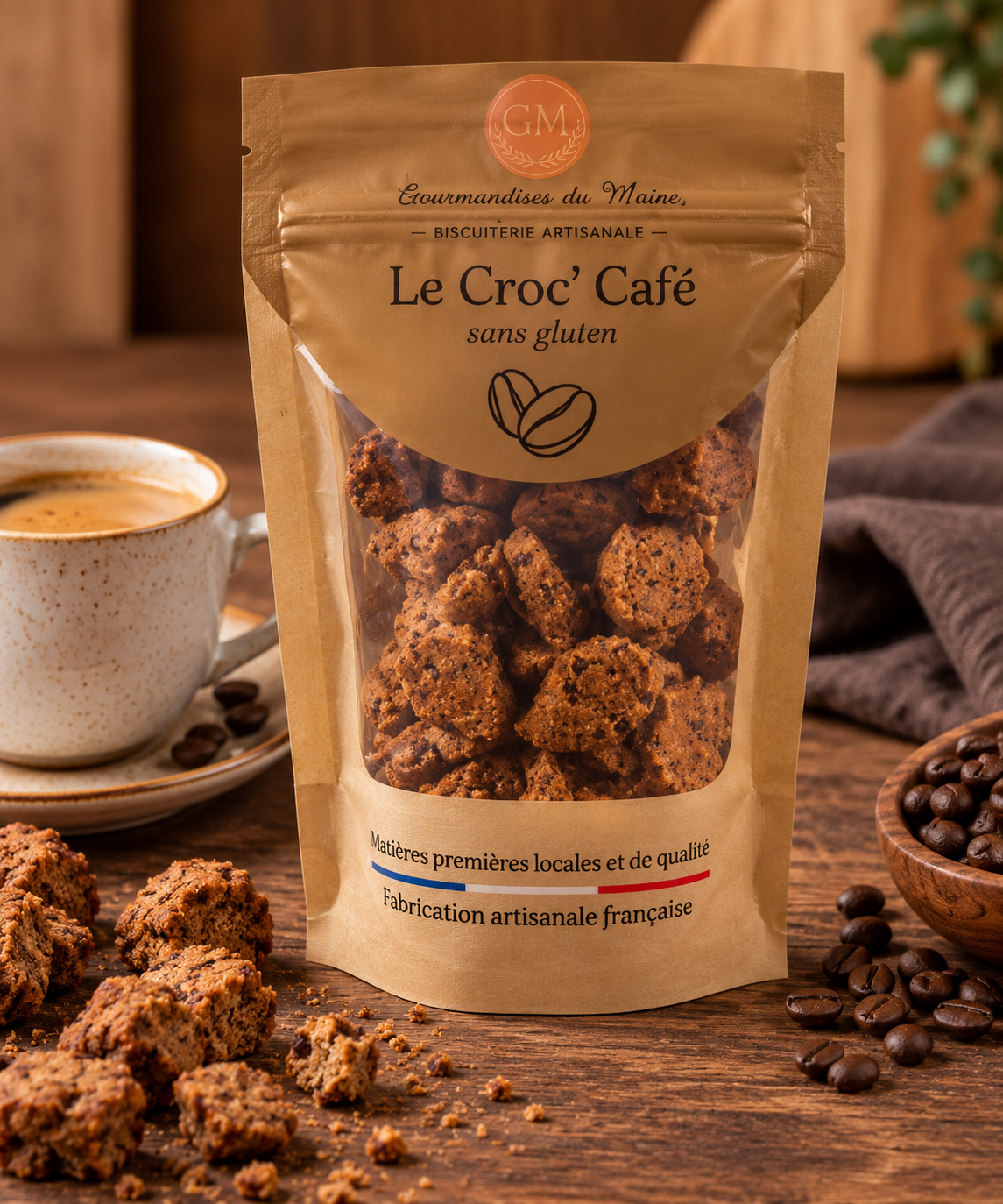 Croc’ Café – Biscuits Artisanaux au Café Sans Gluten – Gourmandises du Maine – 100 g