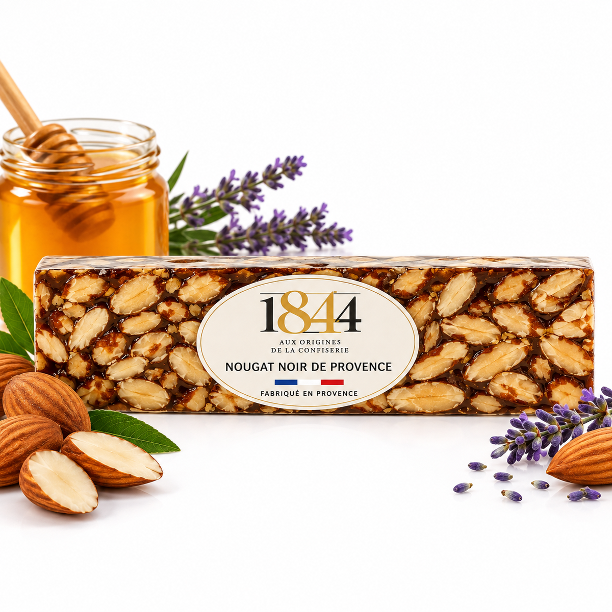 Nougat Noir de Provence – 50 % Amandes de Provence & Miel de Lavande IGP – Confiserie 1844 – 100 g