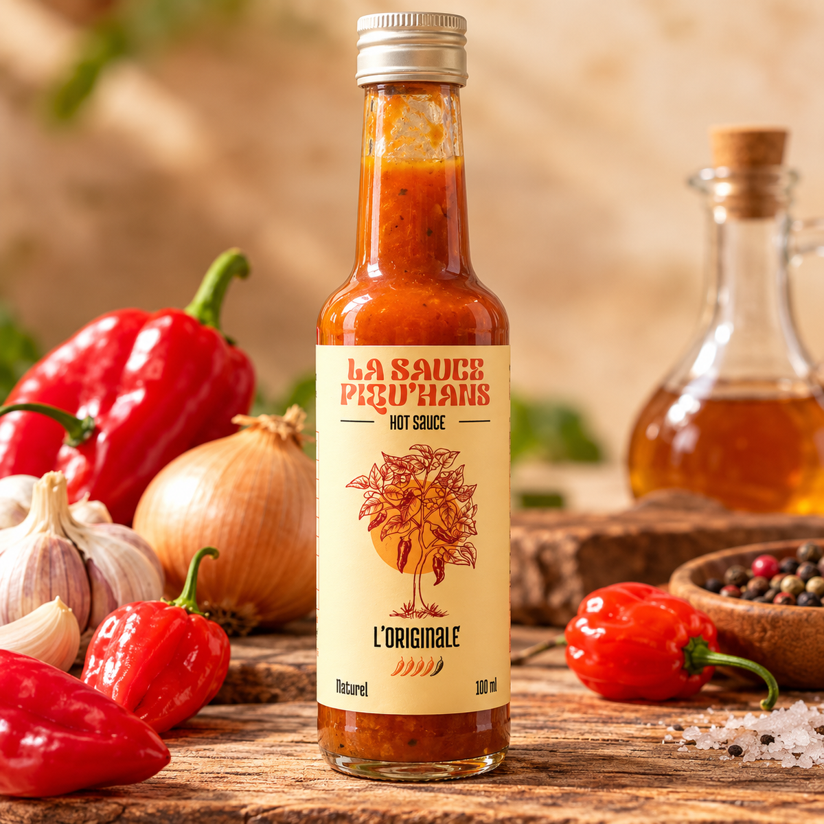 La Sauce Piqu’Hans L’Originale – Sauce Piquante Artisanale au Piment Habanero Rouge – 100 ml