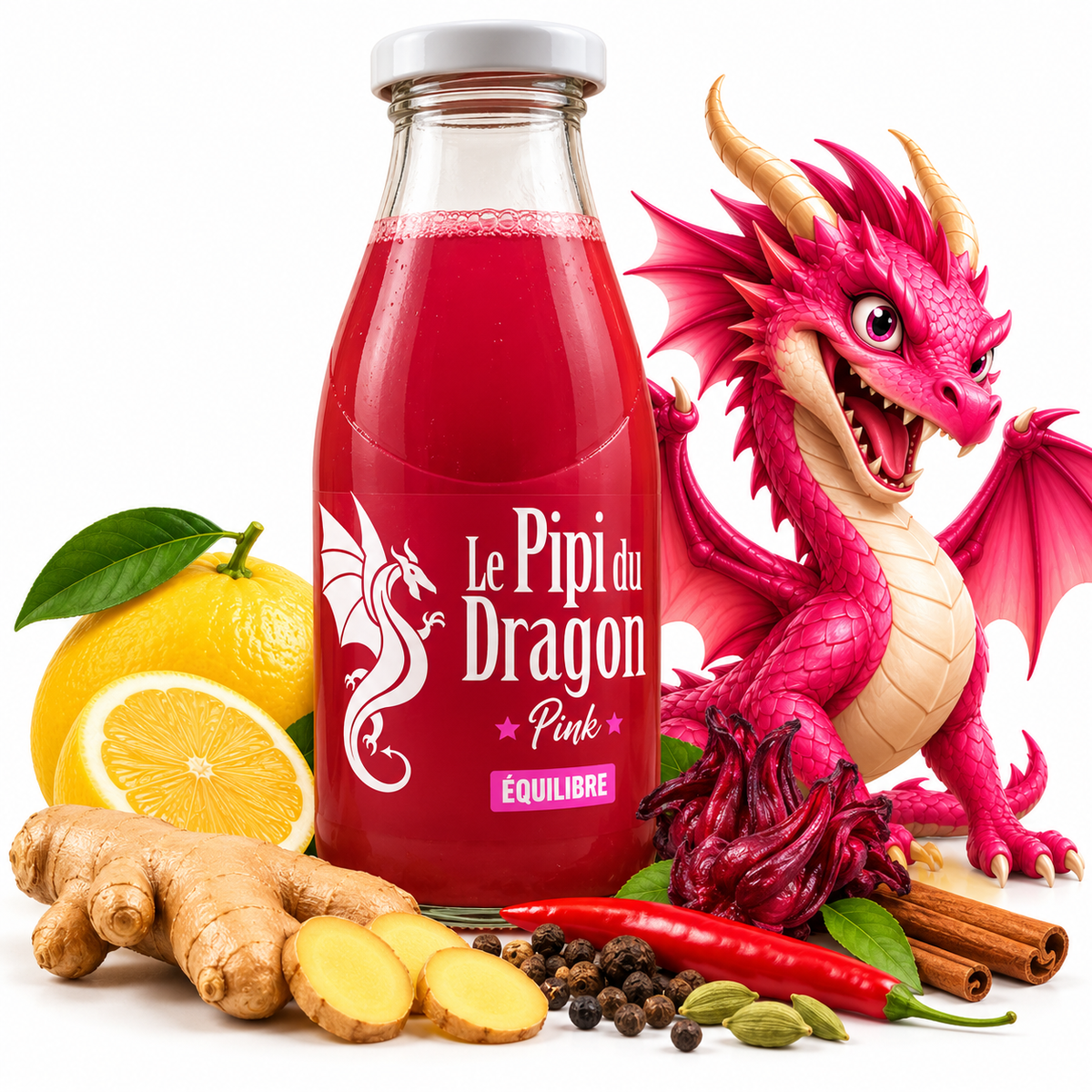 Le Pipi du Dragon Pink BIO – Concentré naturel d’énergie sans taurine et sans sucre ajouté – 25 cl