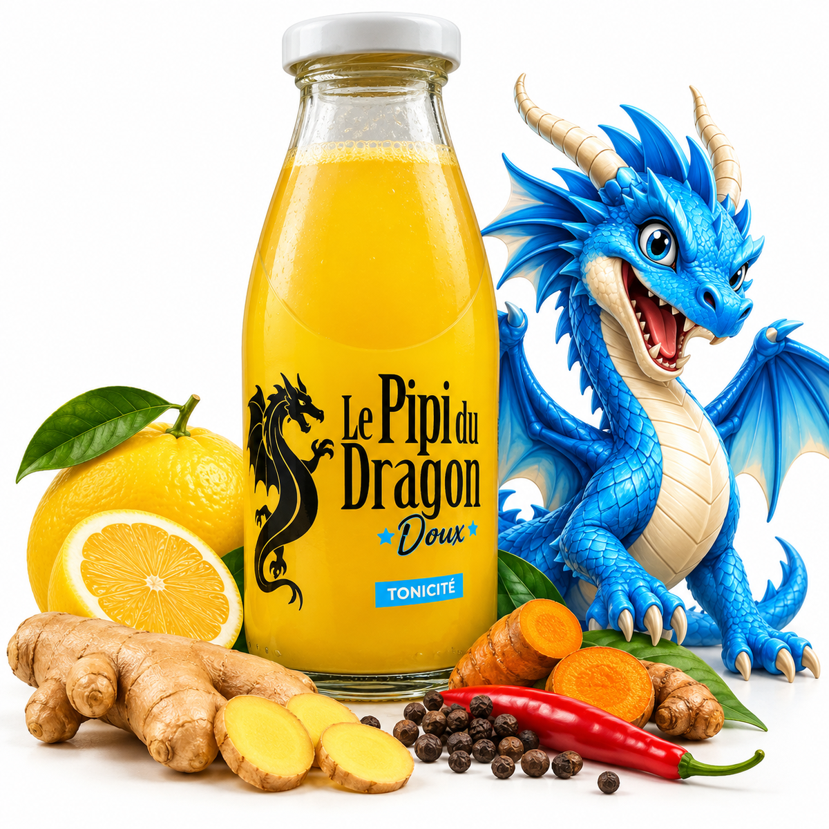 Pipi du Dragon Doux Bio – Concentré naturel citron, gingembre et curcuma – 25 cl