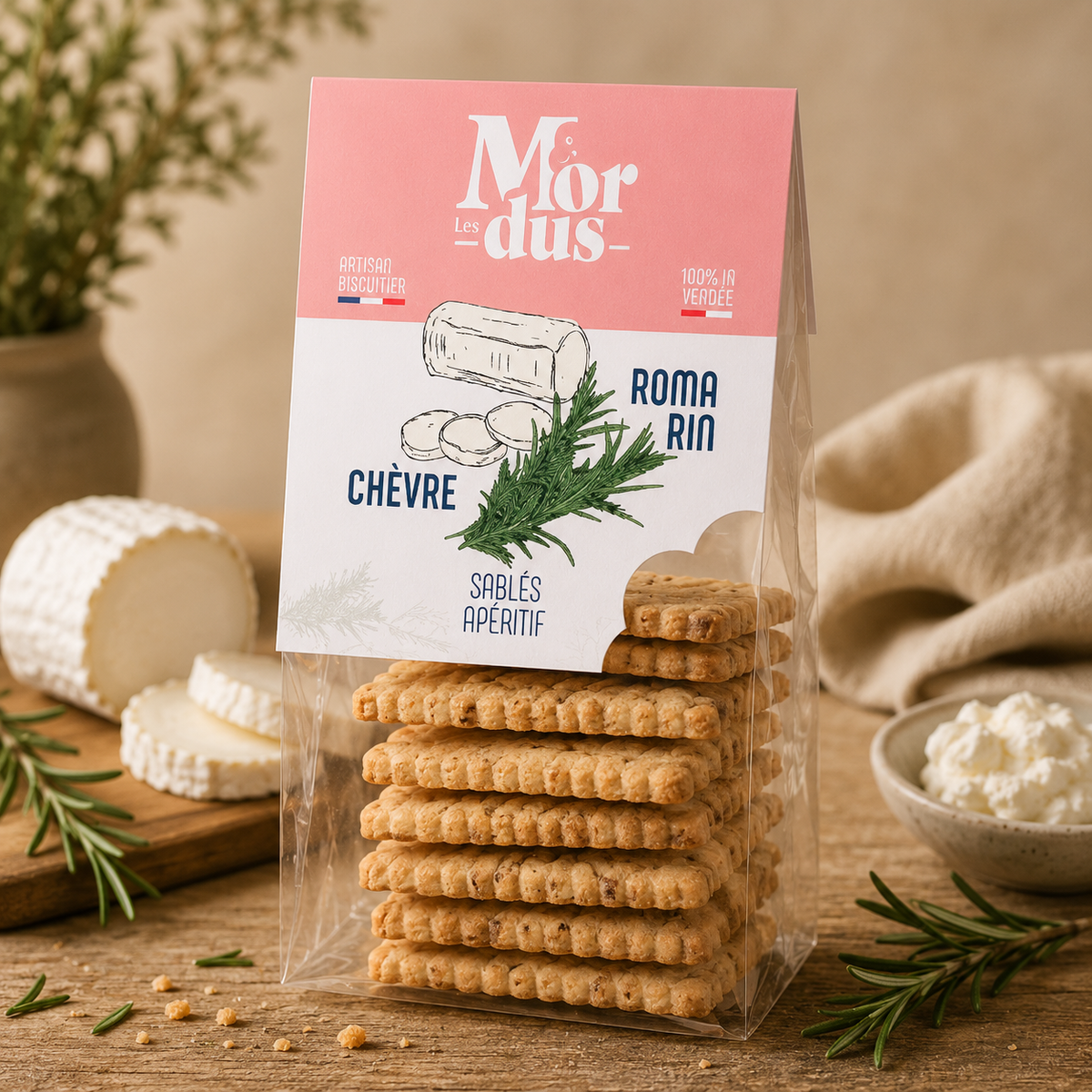 Sablés Apéritifs Chèvre & Romarin – Atelier MORDUS – 90 g