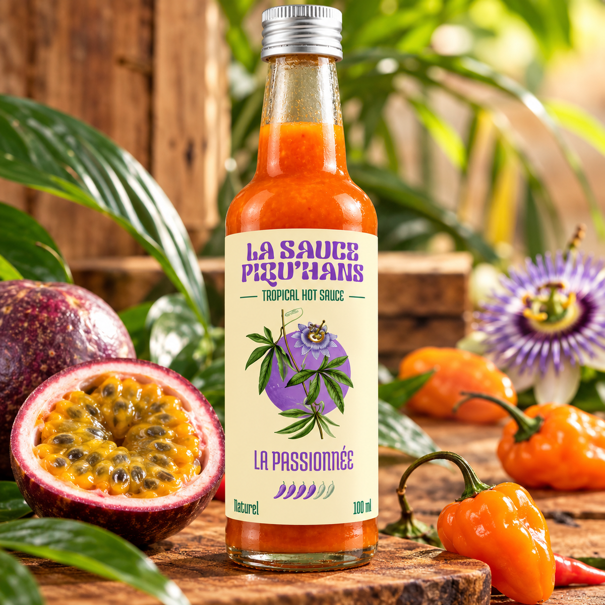 Sauce Piquante La Passionnée – Fruit de la Passion & Piment Habanero – La Sauce Piqu’Hans – 100 ml