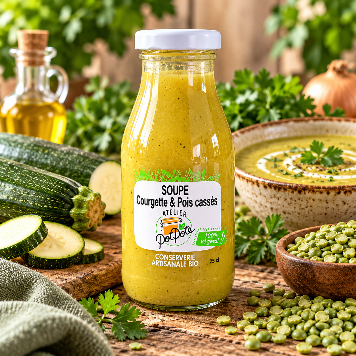 Soupe Courgettes et Pois Cassés Bio – Atelier PotPote – 25 cl