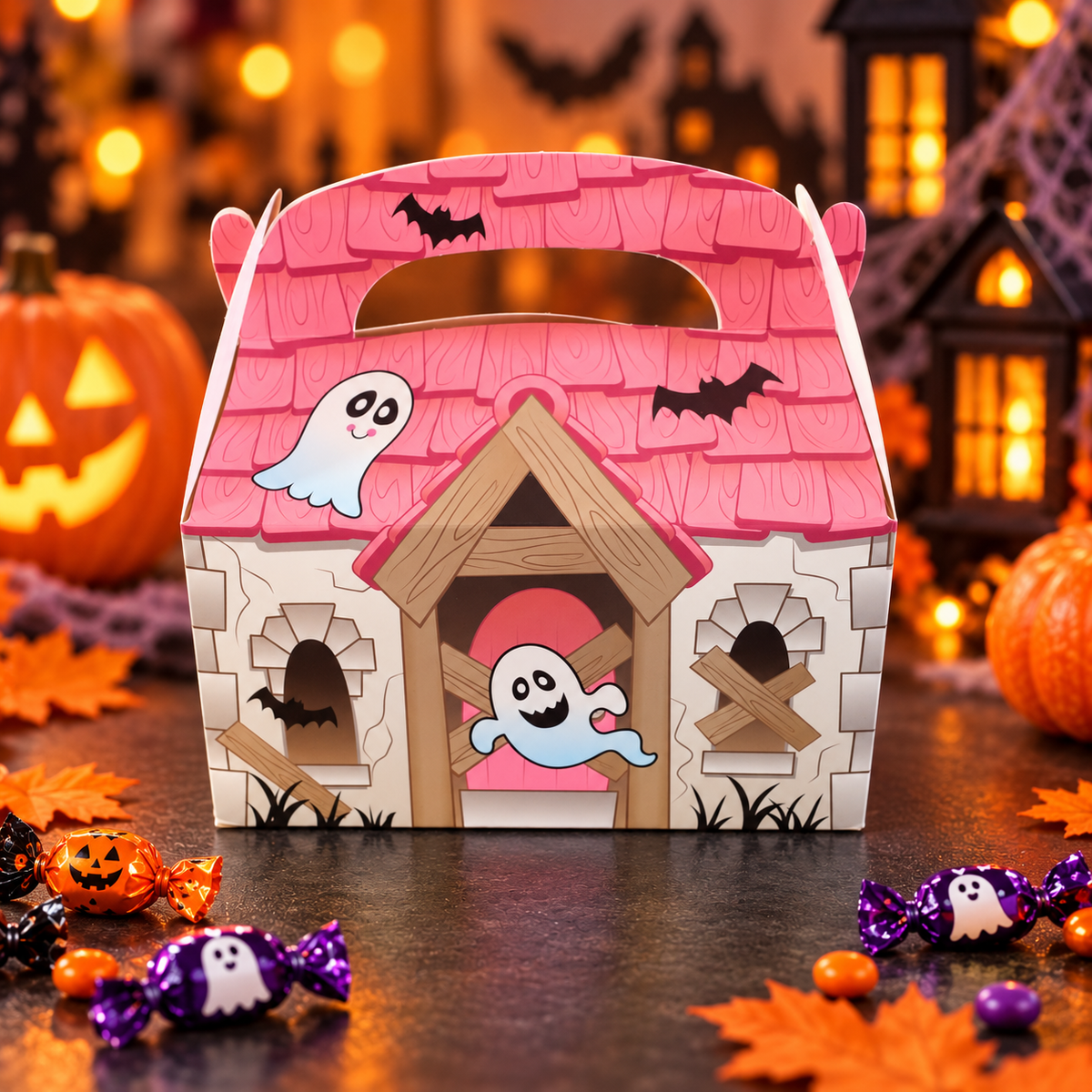 Coffret Surprise Halloween Enfant « La Maison Hantée Rose » – Bonbons et Friandises Mystères