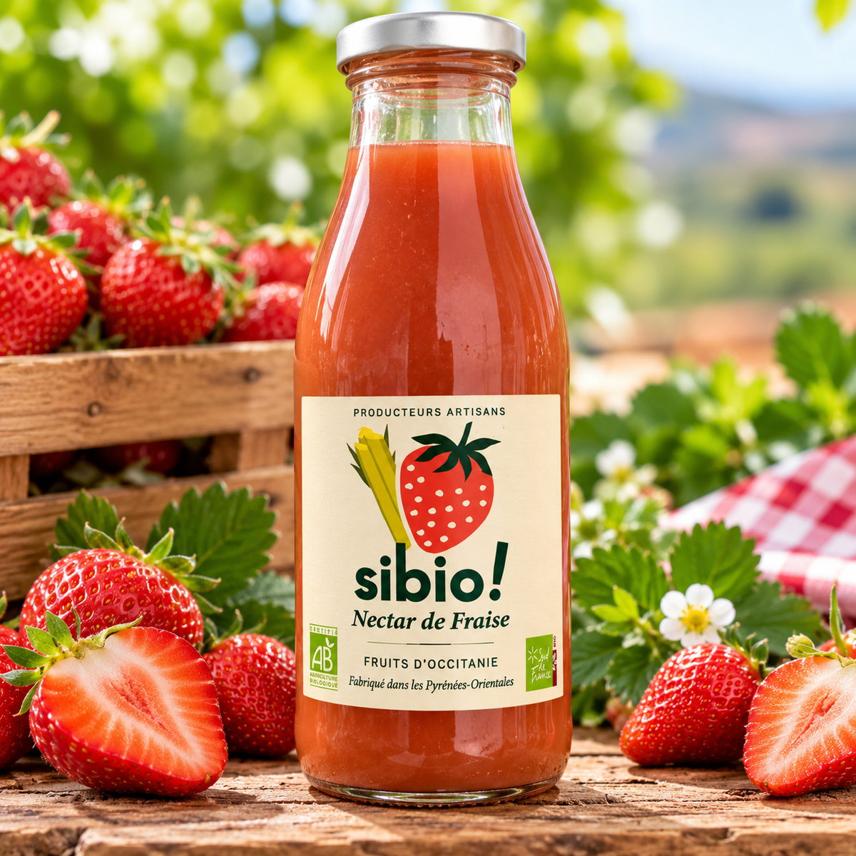 Nectar de Fraise Bio Sibio! – Fraises d’Occitanie – 55 % de fruits – 25 cl