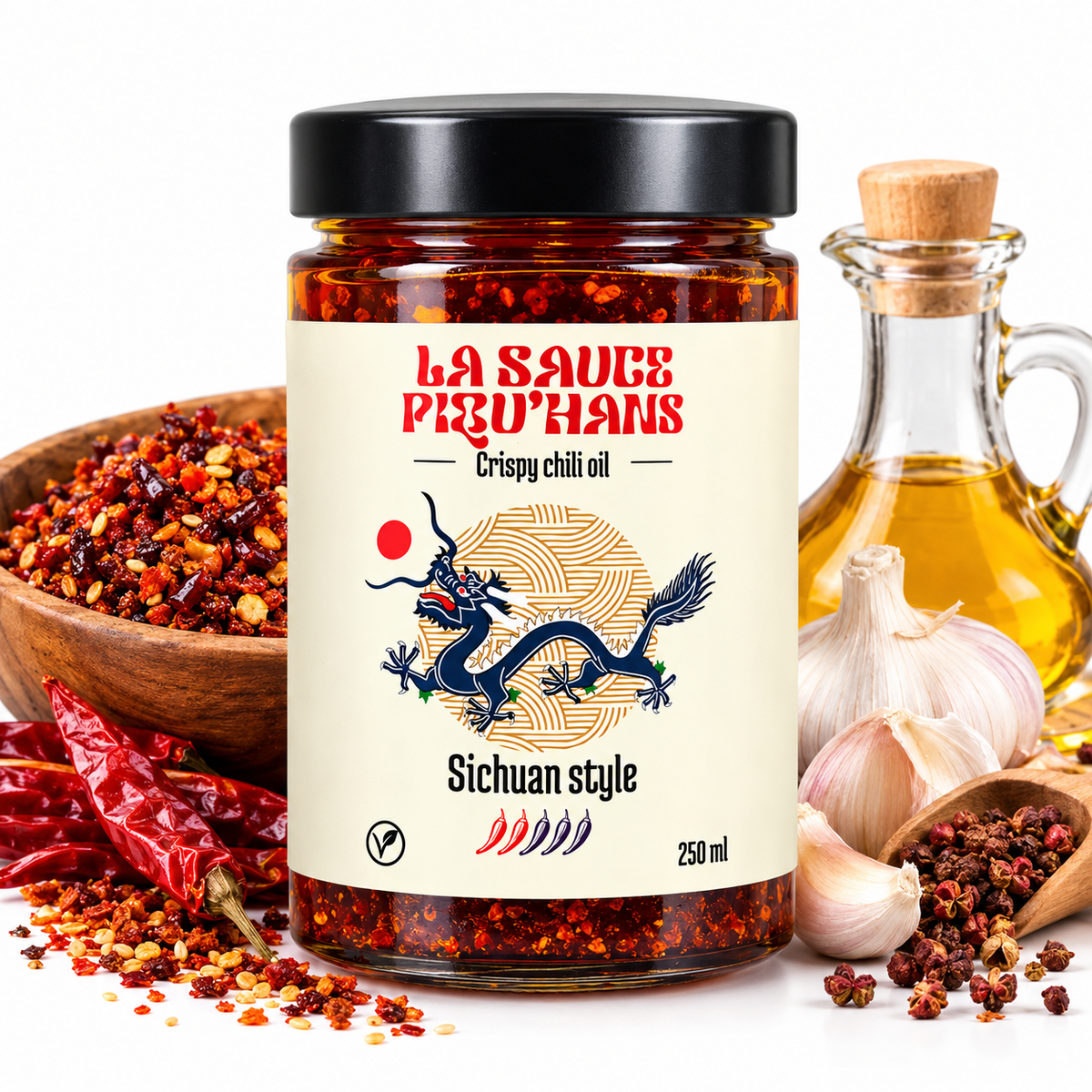 La Sauce Piqu’Hans – Huile Piquante Croustillante Sichuan Style – Crispy Chili Oil – 250 ml