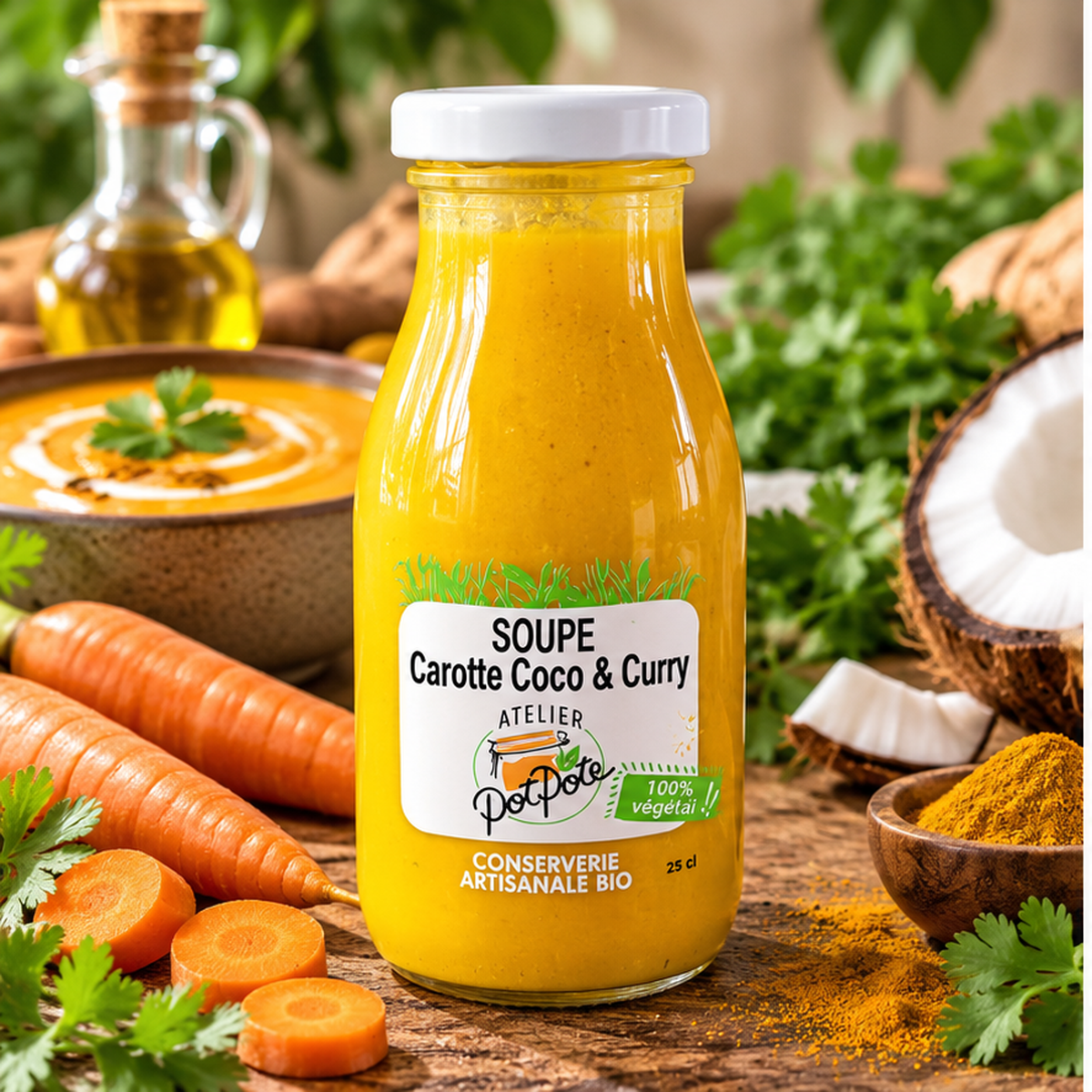 Soupe Carotte, Coco, & Curry Bio – Atelier PotPote – 25 cl