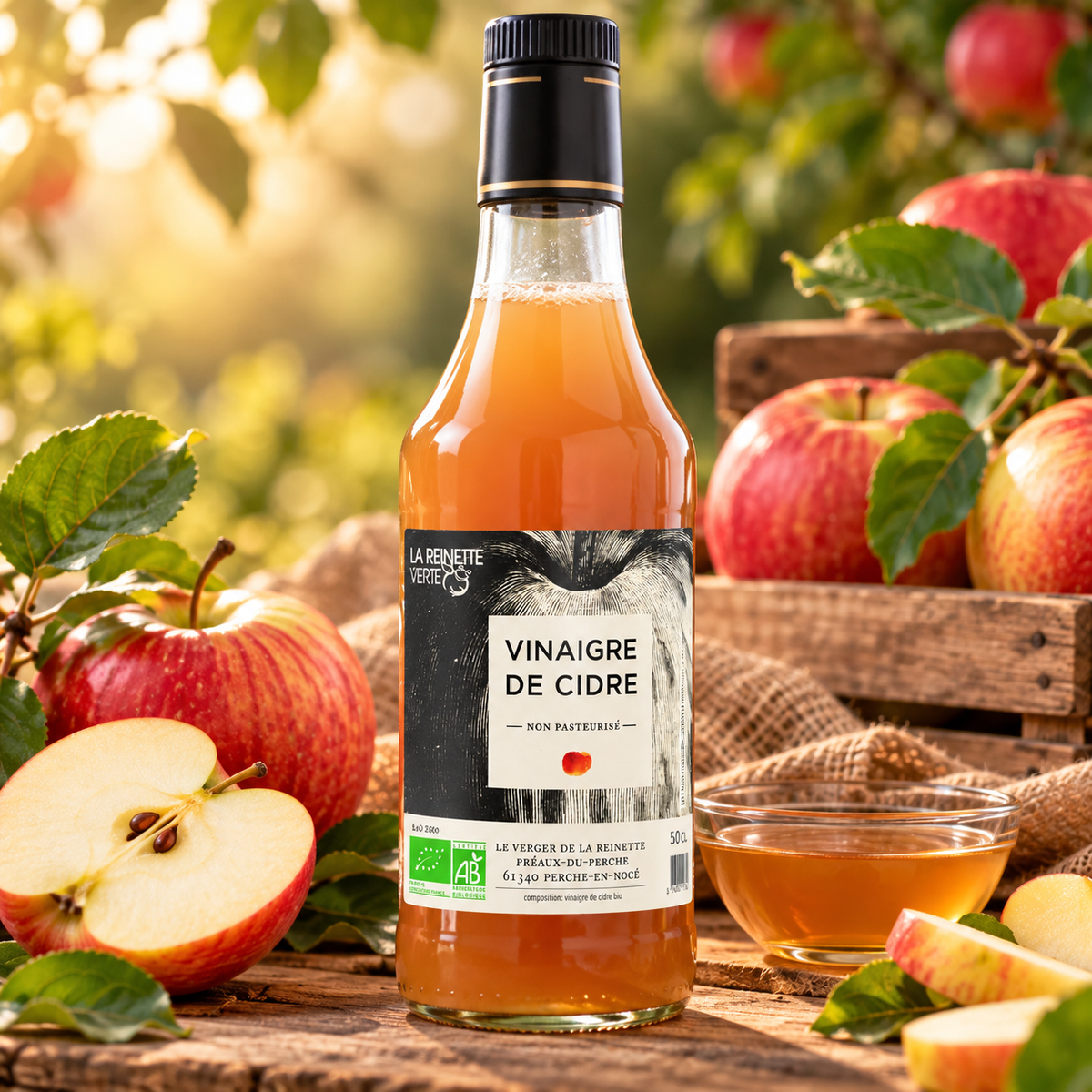 Vinaigre de Cidre Bio Non Pasteurisé – La Reinette Verte – 50 cl